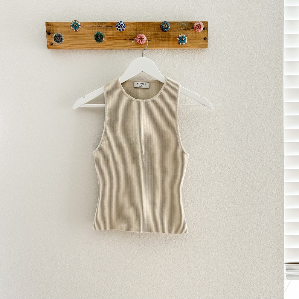 Aritzia Ribbed Tank Top in Beige/Cream
